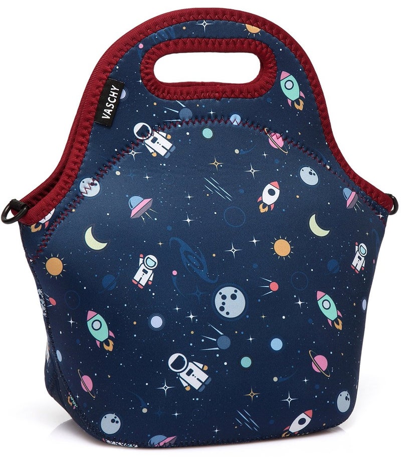 VASCHY Lunch Box Bag for Kids, Neoprene Insulated Lunch Tote with Detachable Adjustable Shoulder Strap in Cute Astronaut - Image 1